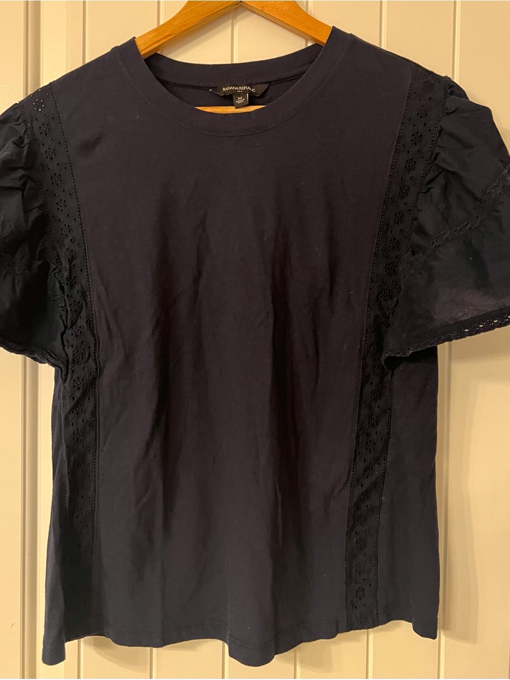 Banana Republic Navy Cotton Tee with Eyelet Sleeve Panels